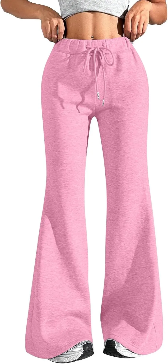 Baggy Wide Leg Sweatpants Women Cotton Drawstring High Waisted Yoga Pants with Pockets Y2k Casual Flowy Flare Pants