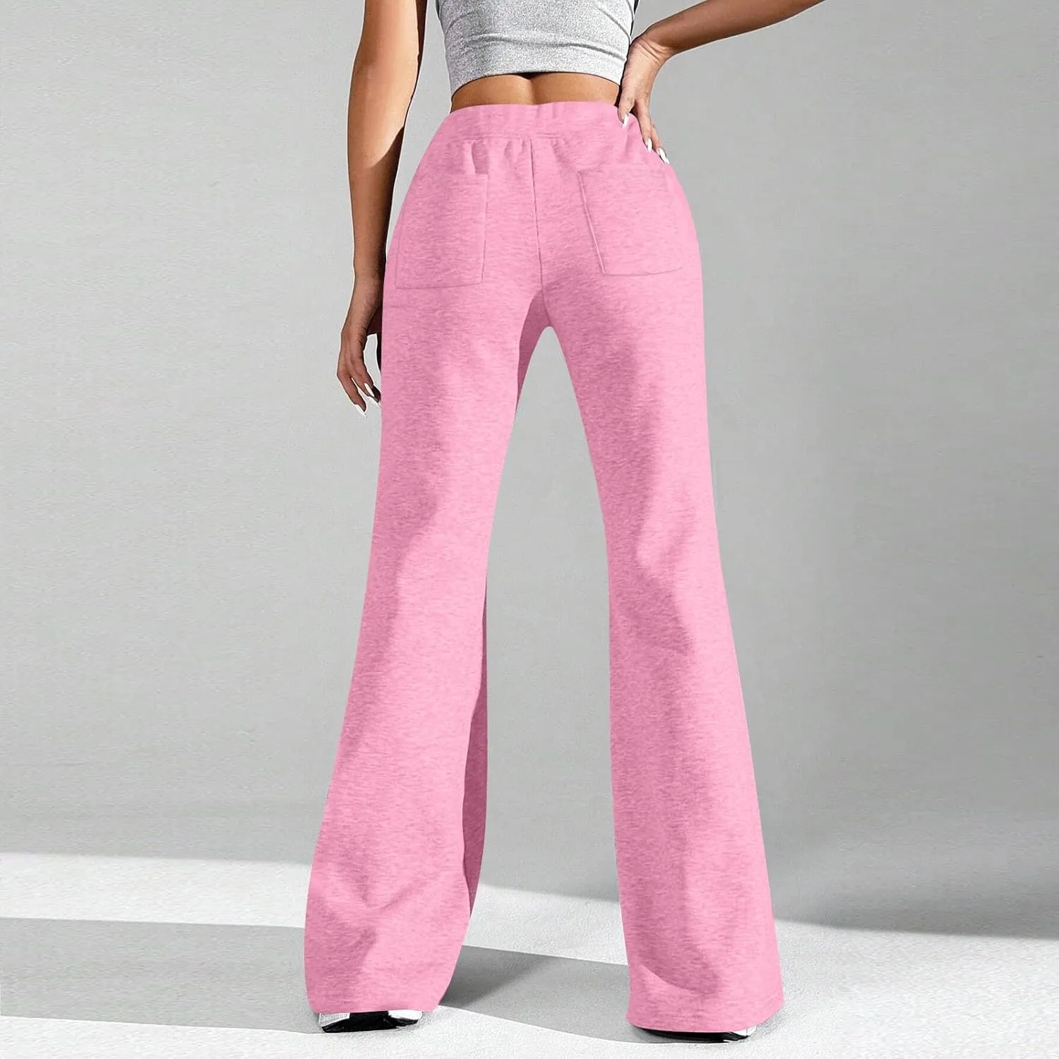 Baggy Wide Leg Sweatpants Women Cotton Drawstring High Waisted Yoga Pants with Pockets Y2k Casual Flowy Flare Pants