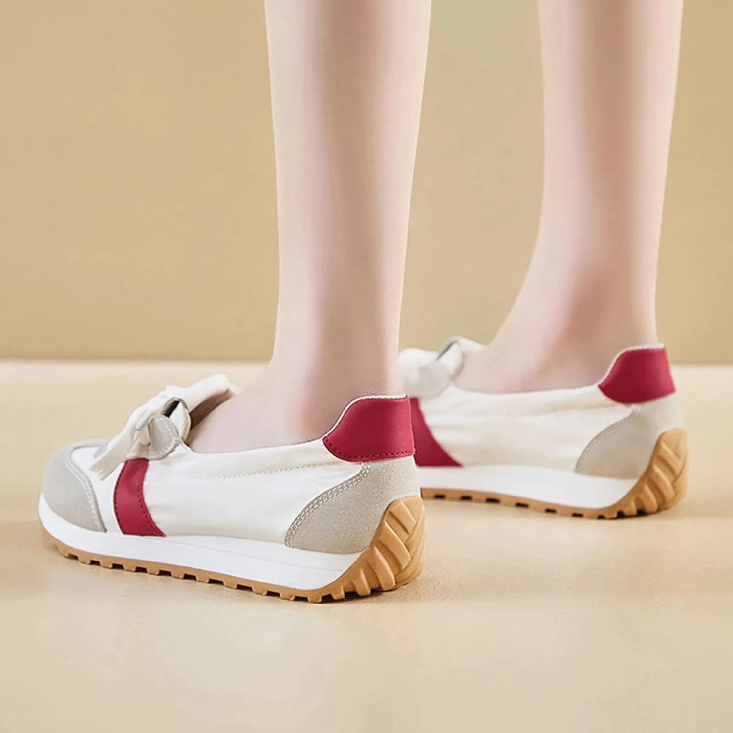Ballet Sneakers for Women Lightweight Round Toes Non-Slip Slip On Shoestrendy Round Toes Lace Up Ballet Shoes Platform Heels Sporty Running Walking Shoe Retro Classic Casual Sneaker