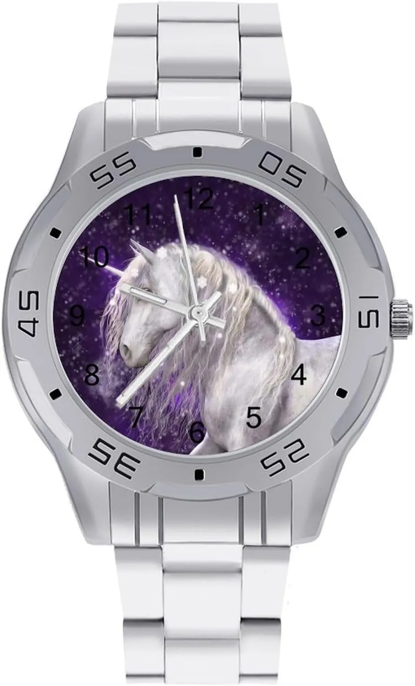 Beautiful Fantasy Unicorn Men's Business Watch Fashion Stainless Steel Wristwatches Custom Easy Read Watches for Women