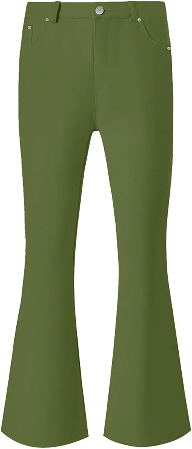 Bell Bottom Vintage Disco Pants for Men Slim Fit Twill Flared Trousers Classic 70s Stretch Wide Leg Pants Clubwear