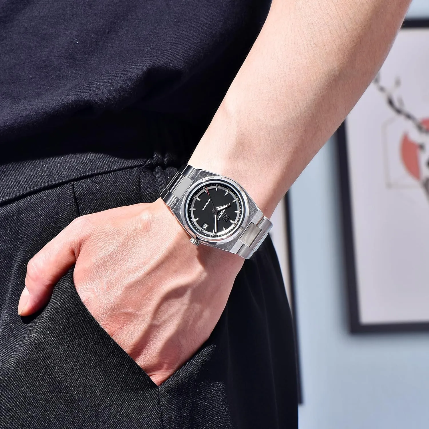 BENYAR Men's Automatic Watch Stainless Steel Mechanical Minimalist Men's Watch 30M Waterproof Automatic Calendar Watch
