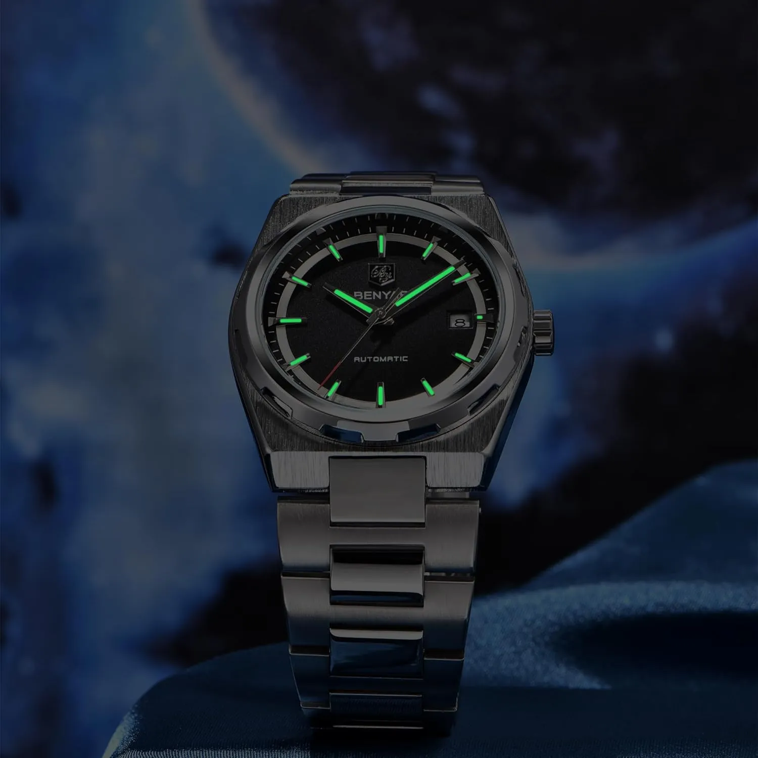 BENYAR Men's Automatic Watch Stainless Steel Mechanical Minimalist Men's Watch 30M Waterproof Automatic Calendar Watch