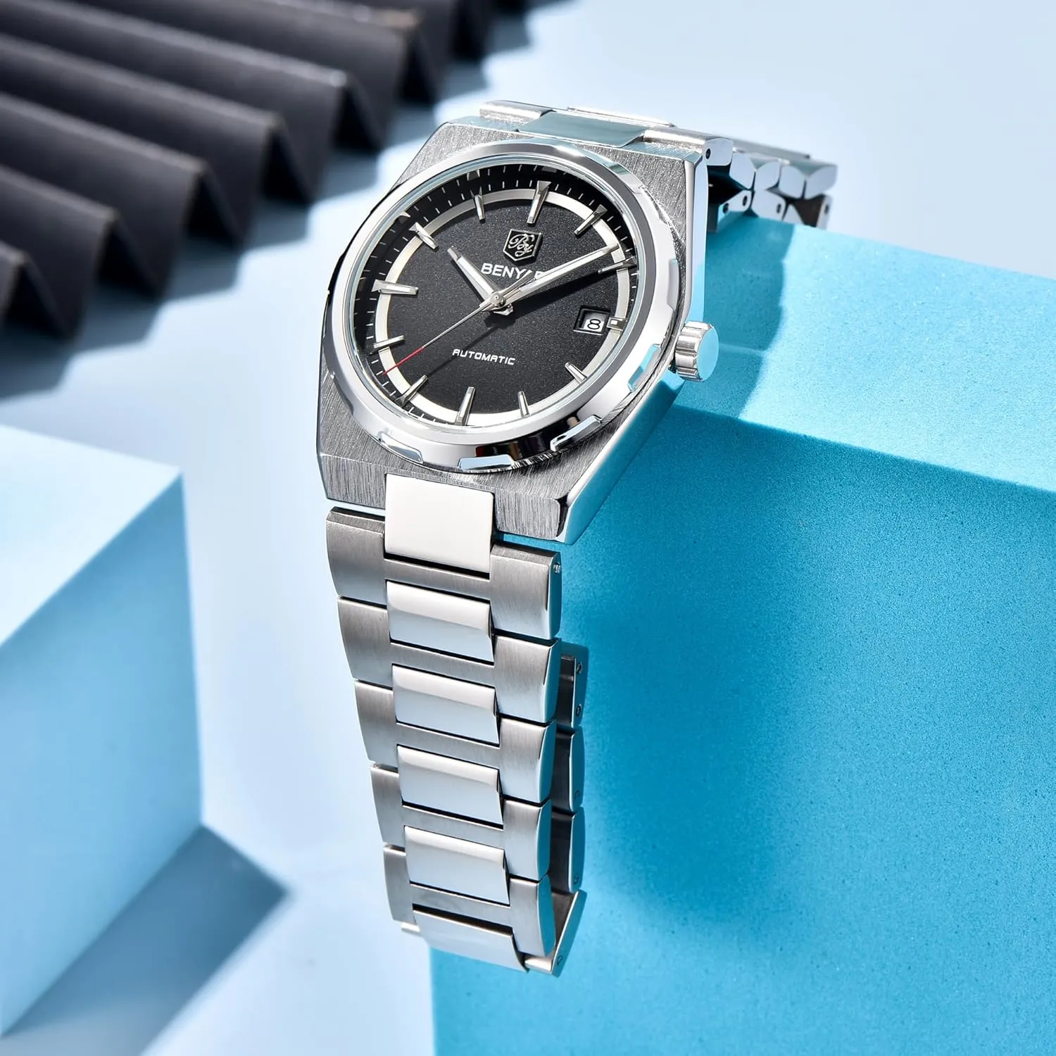 BENYAR Men's Automatic Watch Stainless Steel Mechanical Minimalist Men's Watch 30M Waterproof Automatic Calendar Watch