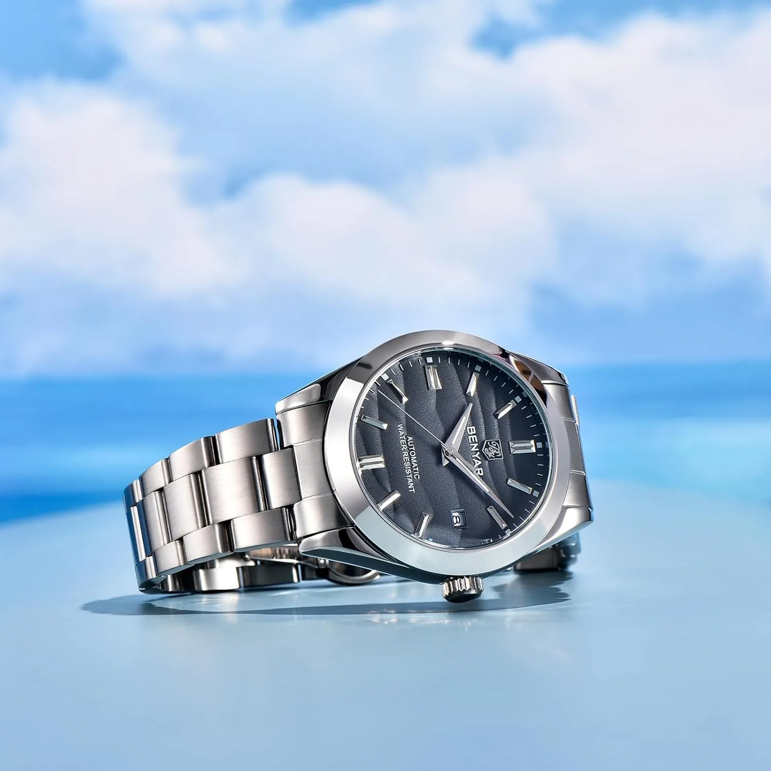 BENYAR Men's Watch Automatic Movement Stainless Steel Strap 50M Waterproof Luminous with Calendar Display Casual Business Men's Sport Watch