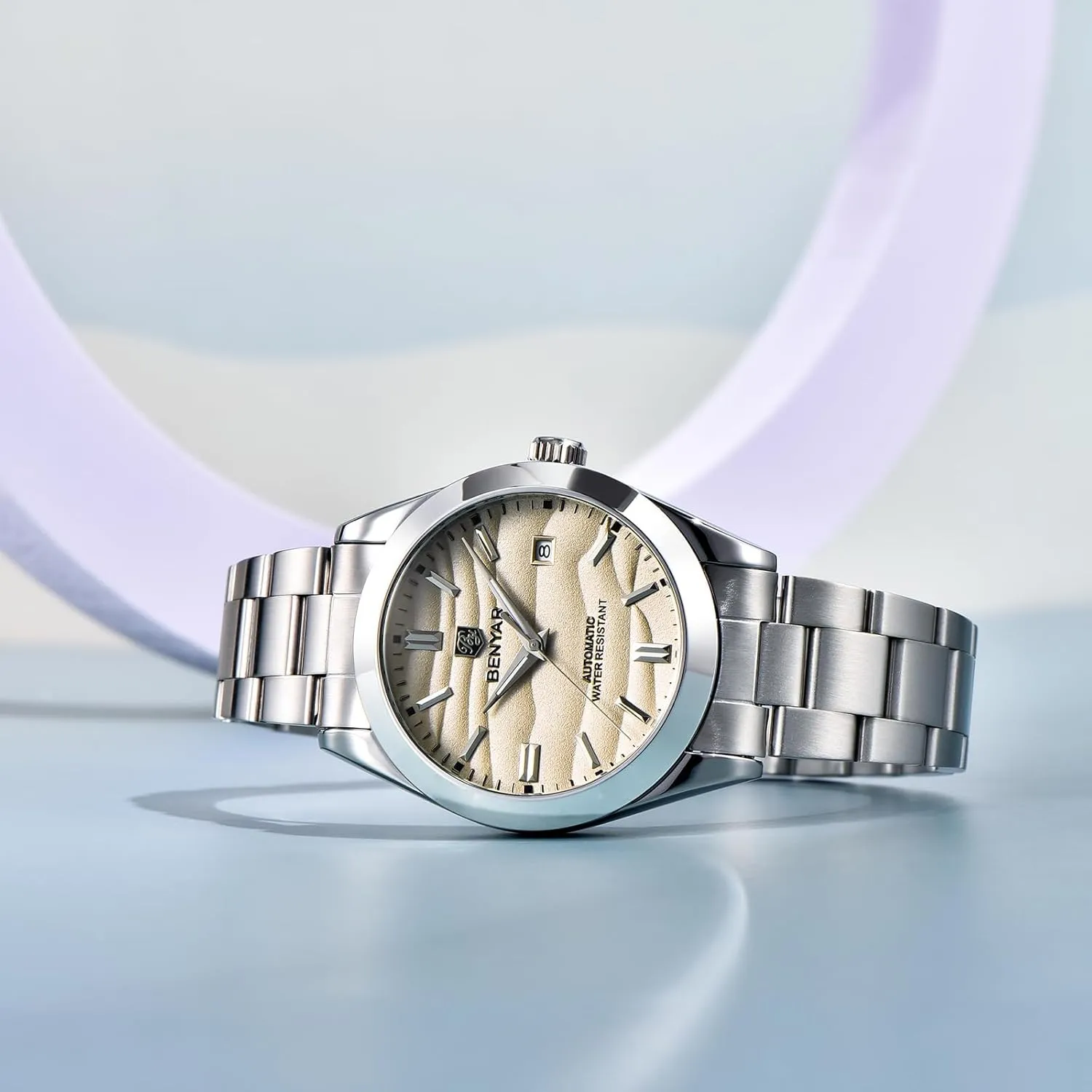 BENYAR Men's Watch Automatic Movement Stainless Steel Strap 50M Waterproof Luminous with Calendar Display Casual Business Men's Sport Watch