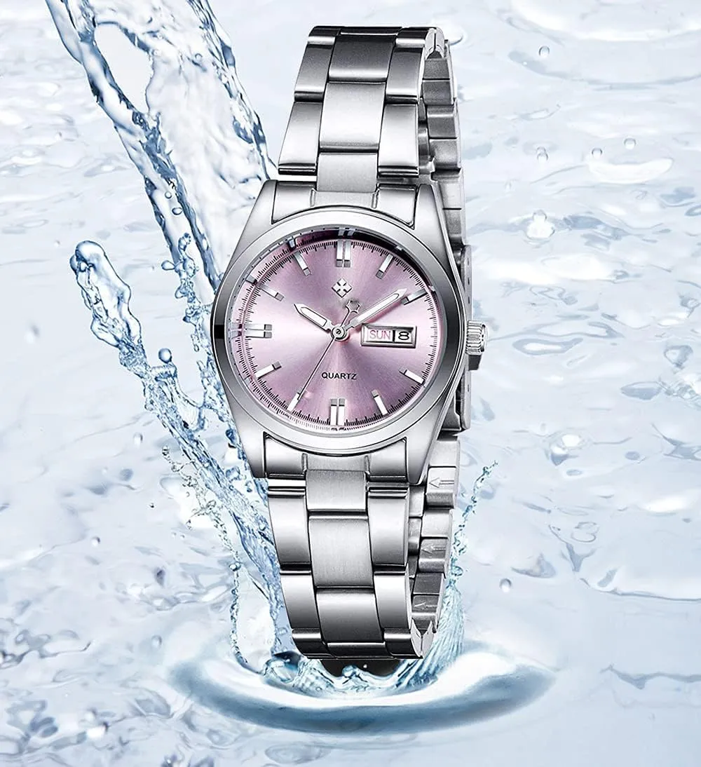 BESTKANG Watches for Women Analog Quartz Silver Stainless Steel Watches Luminous Waterproof Ladies Dress Watch