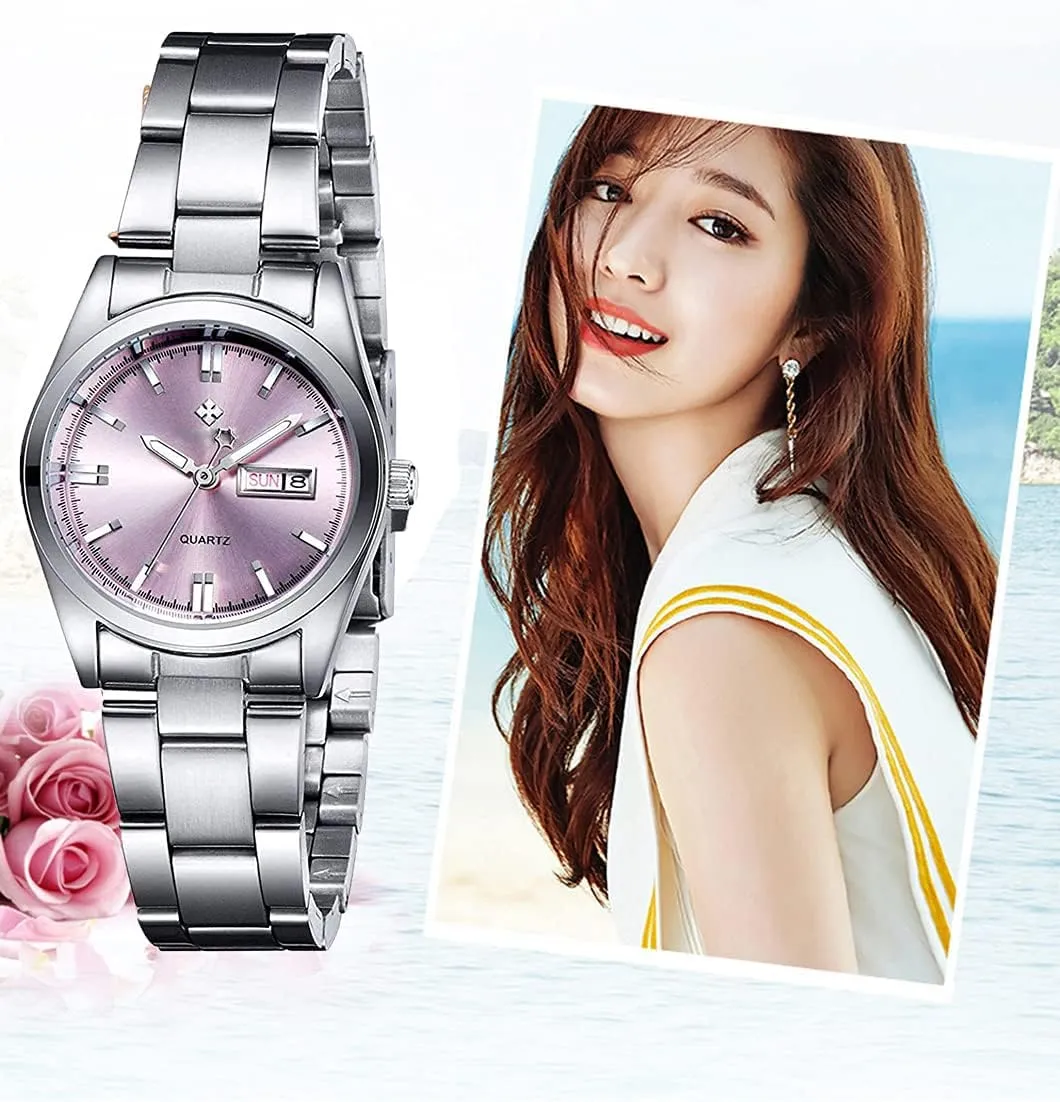 BESTKANG Watches for Women Analog Quartz Silver Stainless Steel Watches Luminous Waterproof Ladies Dress Watch