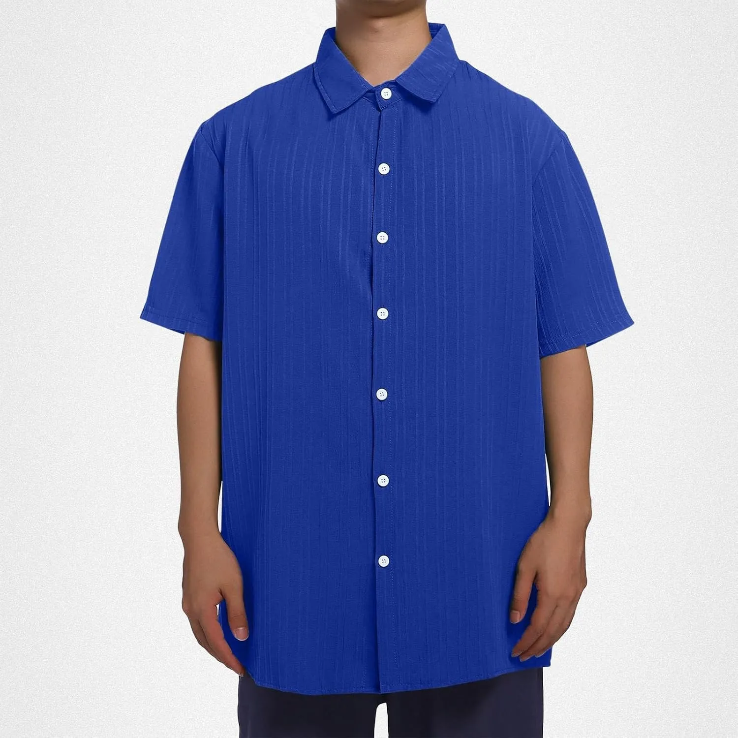 Big and Tall Linen Shirts for Men Short Sleeve Button Down Loose Casual Jacquard Striped T-Shirt Lightweight Summer Basic Tee