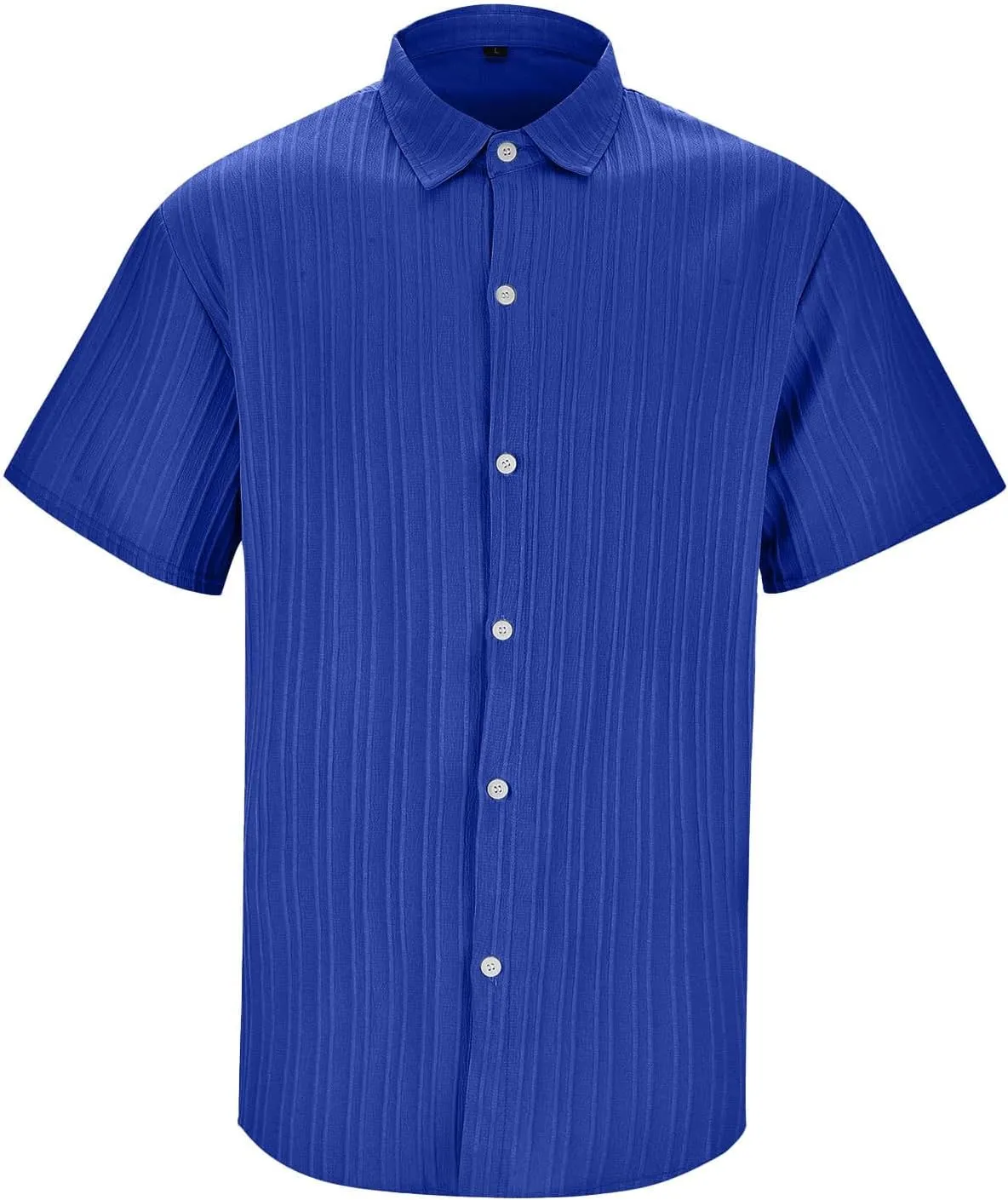 Big and Tall Linen Shirts for Men Short Sleeve Button Down Loose Casual Jacquard Striped T-Shirt Lightweight Summer Basic Tee