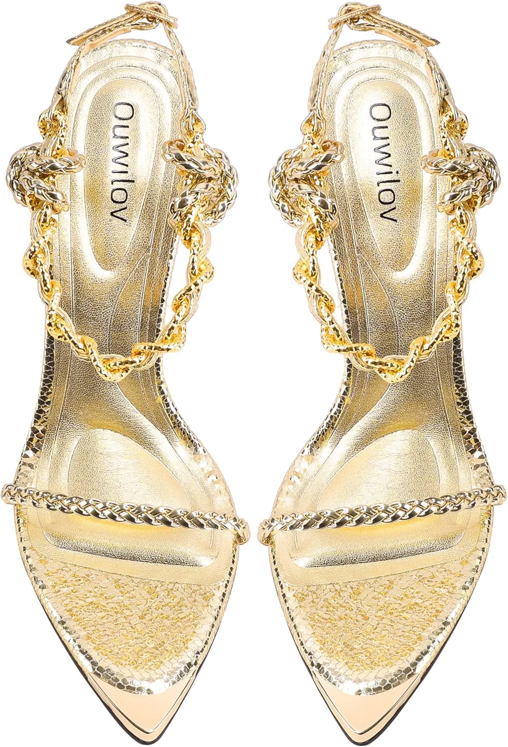 Black Pumps for Women Gold Chain Ankle Strap Open Toe Pointed Toe Stiletto High Heels for Formal Events Weddings Parties and Evening Wear