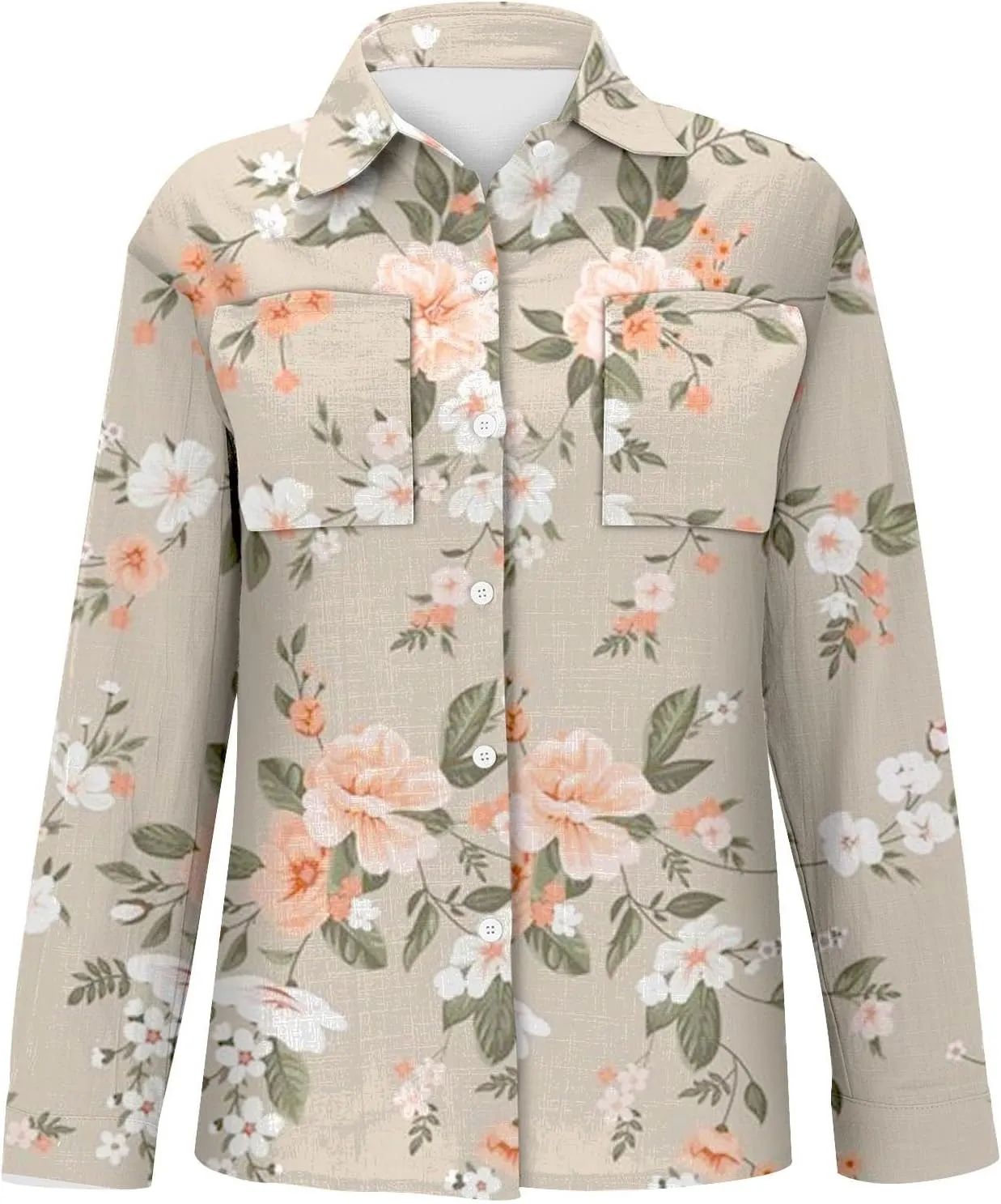 Boho Tops for Women Cotton Linen Button Down Muslin Blouses Vintage Floral Graphic Shirts Loose Fit Long Sleeve Blouse