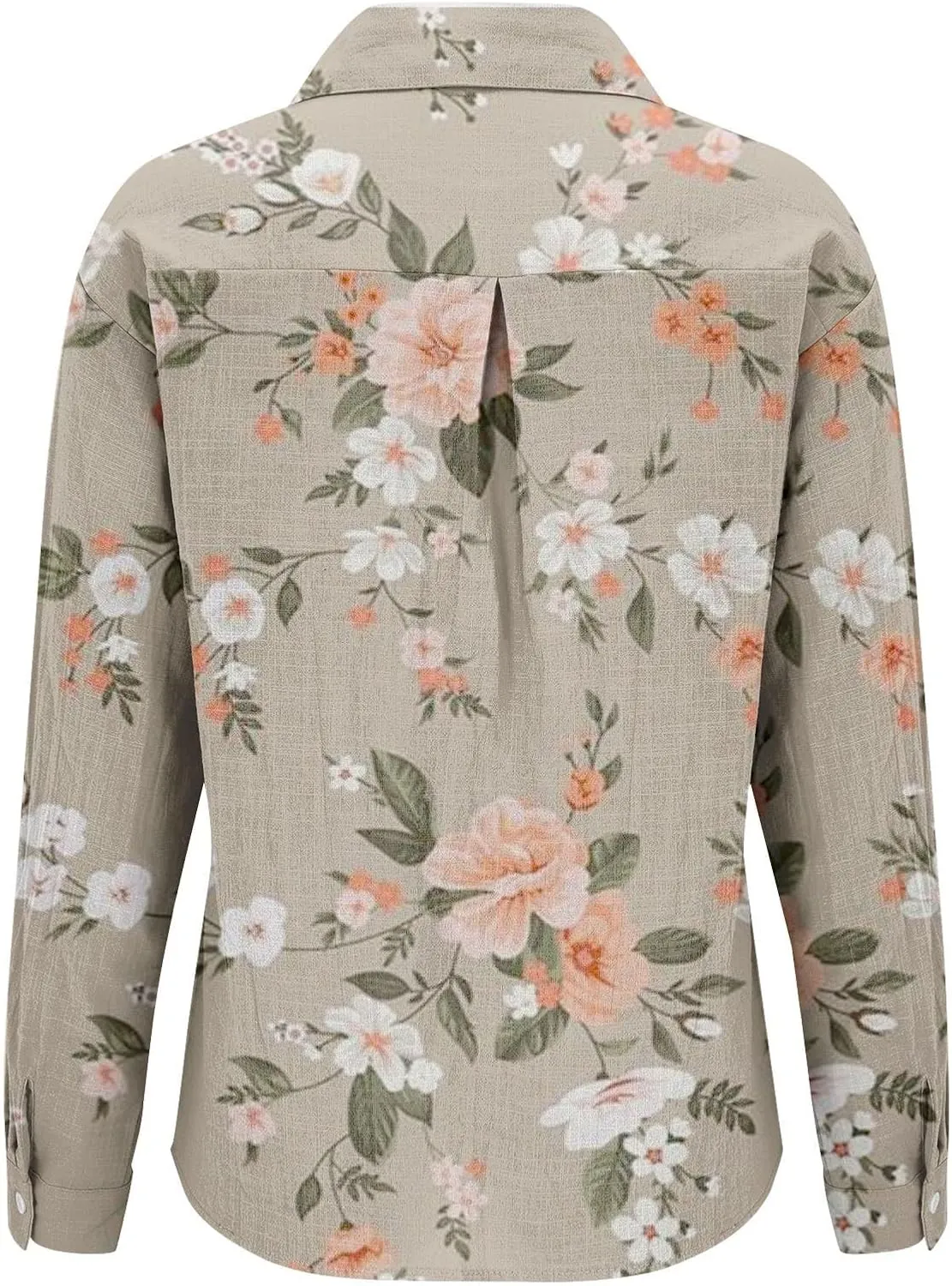 Boho Tops for Women Cotton Linen Button Down Muslin Blouses Vintage Floral Graphic Shirts Loose Fit Long Sleeve Blouse