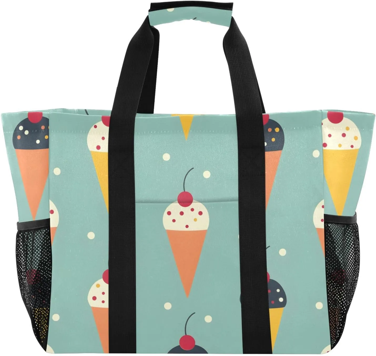 Bolaz Travel Tote BagGym Bag for Men,Waterproof Beach Bag for Women Foldable Reusable-Ice Cream Cones Cherry