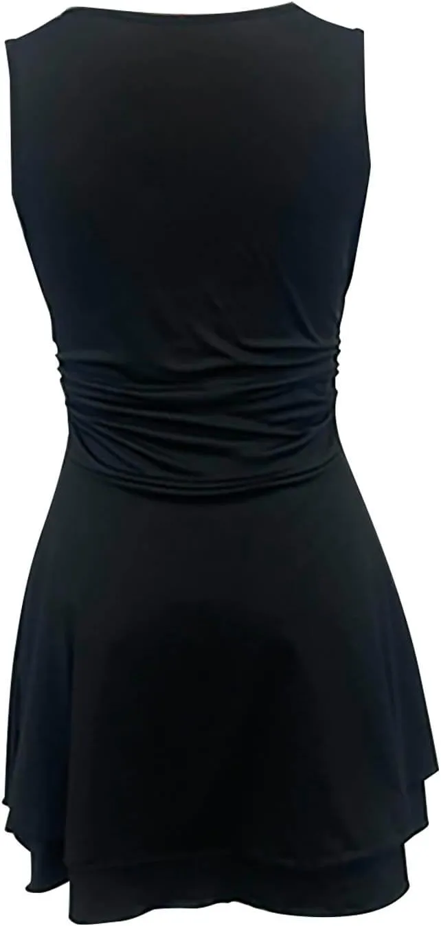 Borniu Women's Square Neck Ruffle Hem Mini Dress Ruched Waist Short Party Summer Casual Sleeveless Dresses Flowy Outfits