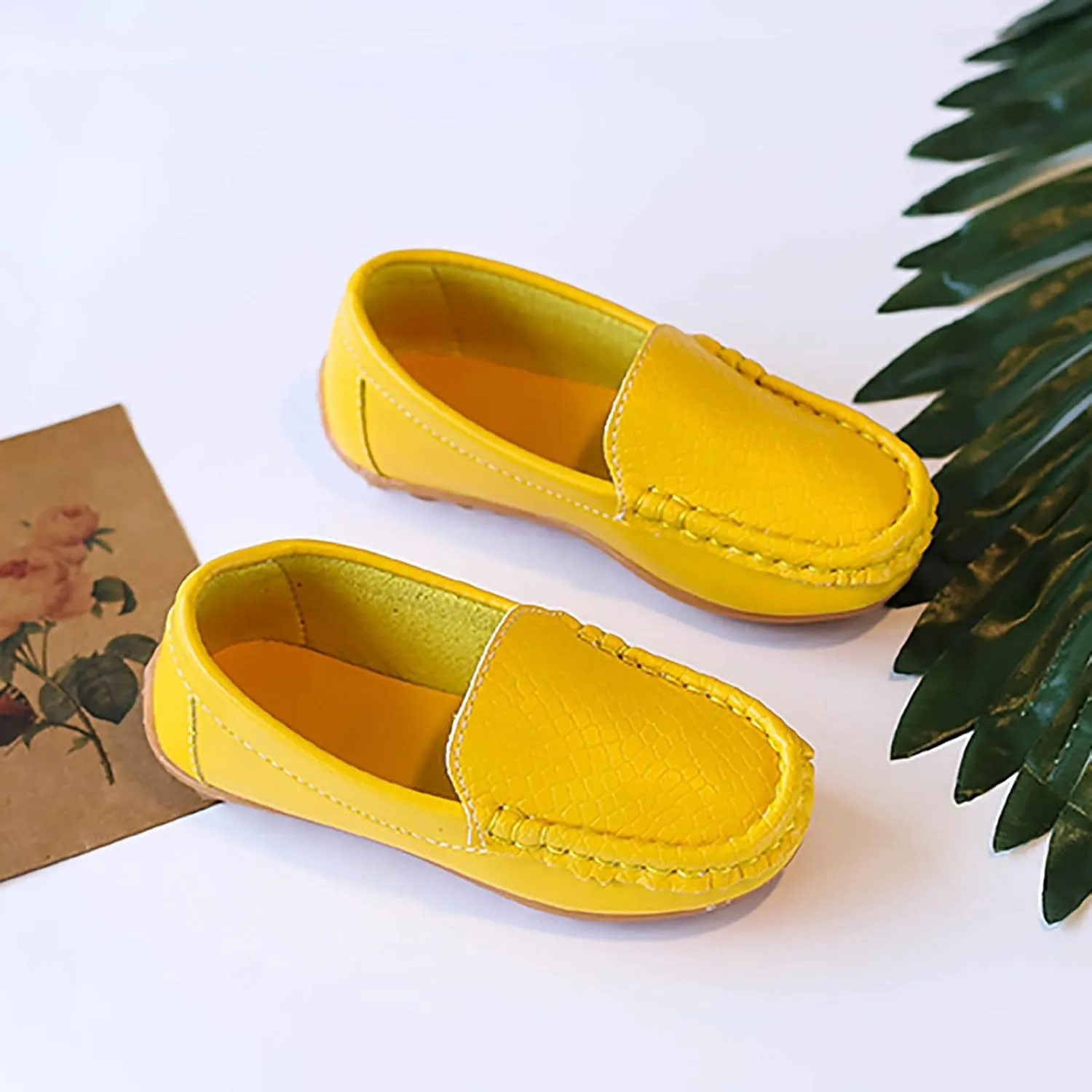 Boys Girls Leather Loafers Soft Slip-On Texture Flat Boat Dress occasin Schooling Daily Casual Walking Shoes