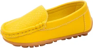 Boys Girls Leather Loafers Soft Slip-On Texture Flat Boat Dress occasin Schooling Daily Casual Walking Shoes