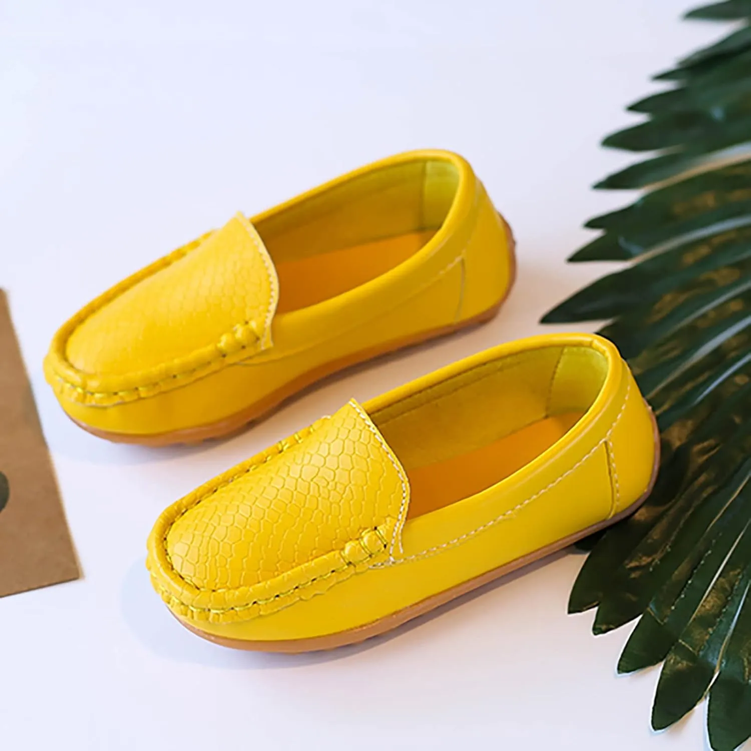 Boys Girls Leather Loafers Soft Slip-On Texture Flat Boat Dress occasin Schooling Daily Casual Walking Shoes