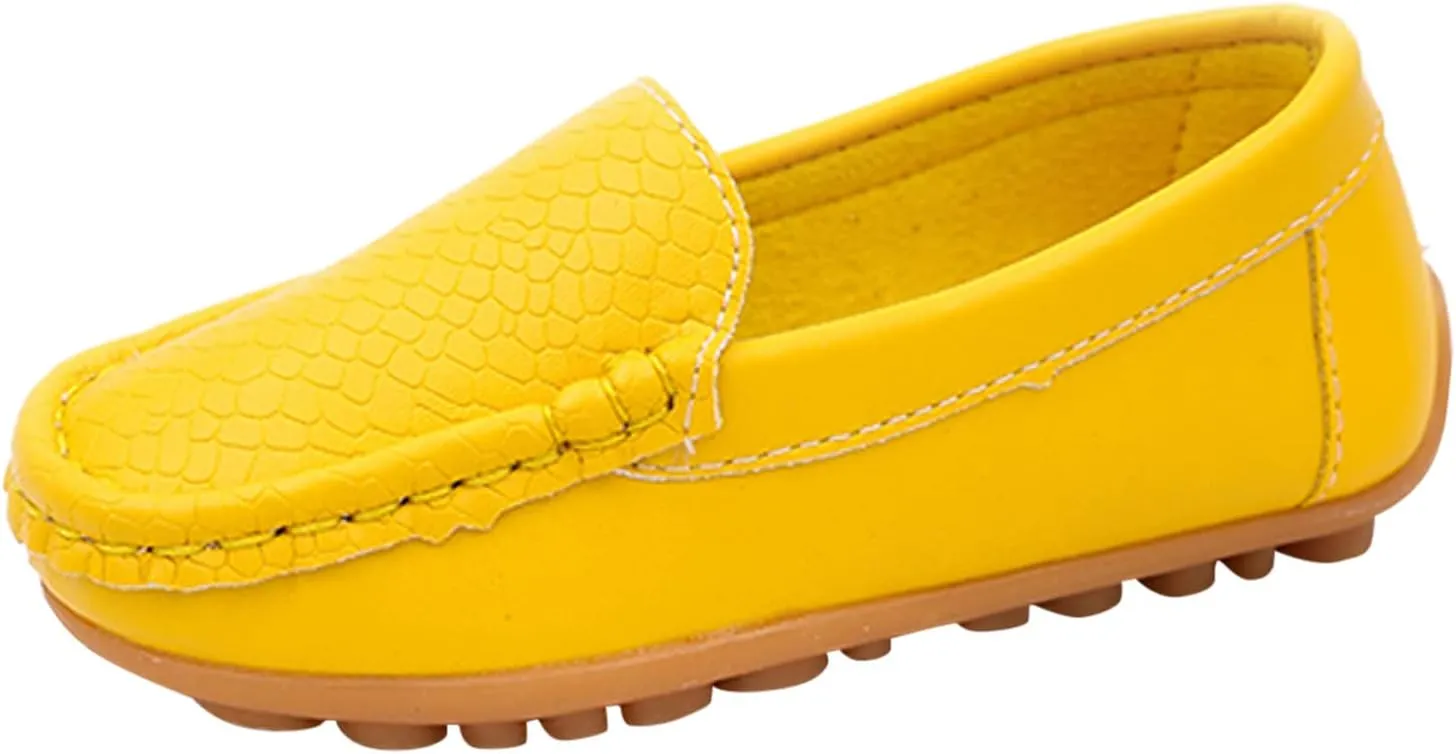 Boys Girls Leather Loafers Soft Slip-On Texture Flat Boat Dress occasin Schooling Daily Casual Walking Shoes