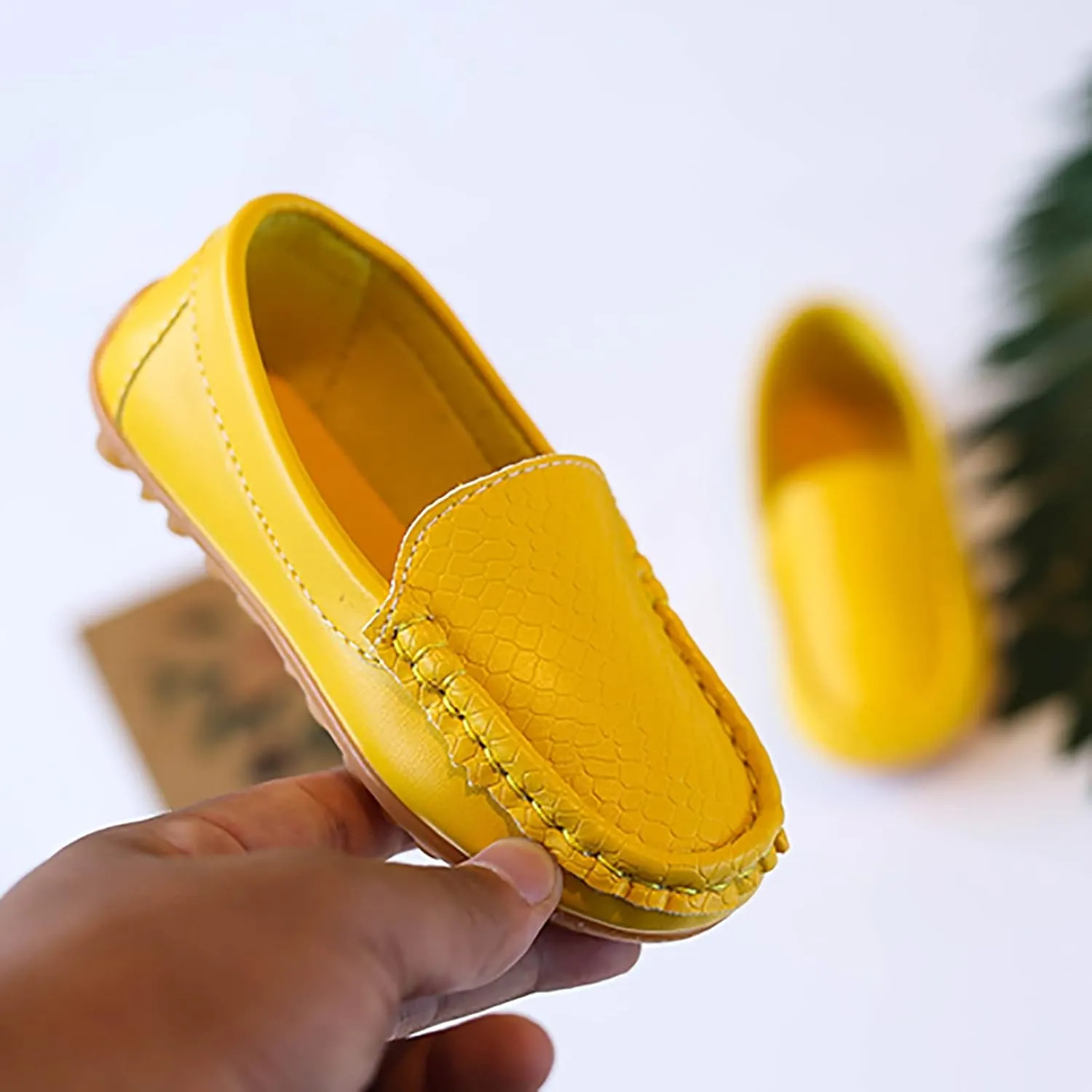 Boys Girls Leather Loafers Soft Slip-On Texture Flat Boat Dress occasin Schooling Daily Casual Walking Shoes