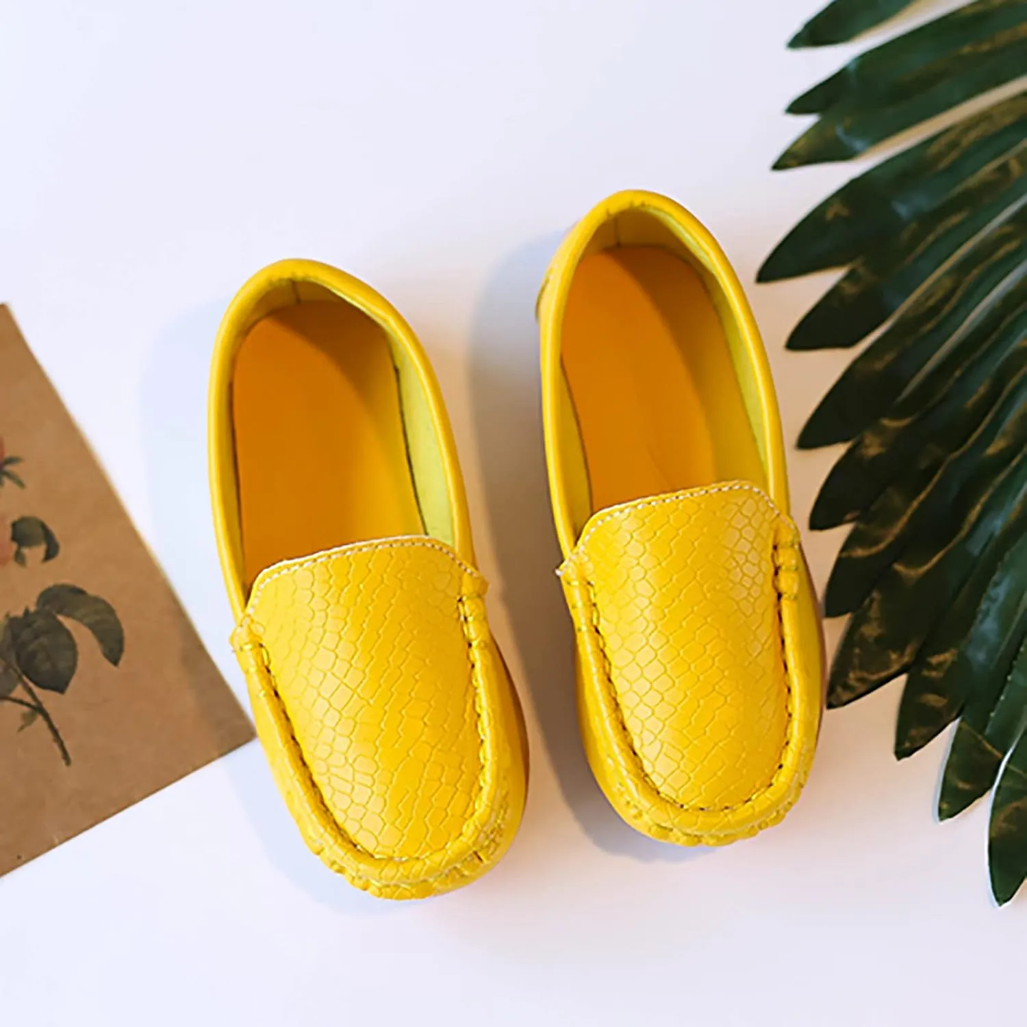 Boys Girls Leather Loafers Soft Slip-On Texture Flat Boat Dress occasin Schooling Daily Casual Walking Shoes