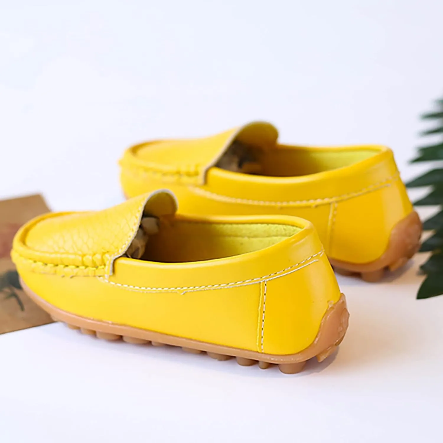 Boys Girls Leather Loafers Soft Slip-On Texture Flat Boat Dress occasin Schooling Daily Casual Walking Shoes