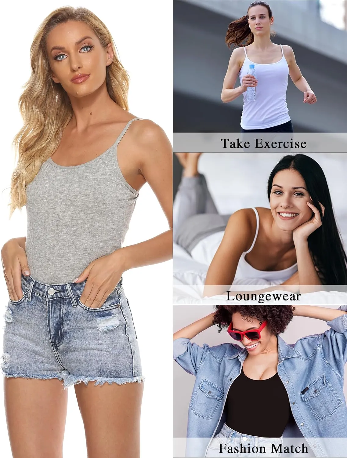BQTQ 3 Pcs Womens Camisole Tank Top Spaghetti Strap Camisoles Ladies Undershirts