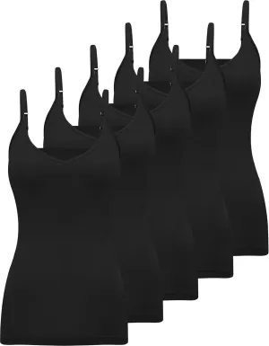 BQTQ 5 Pcs V Neck Camisole Tops for Women Spaghetti Strap Tank Top Womens Camisole Undershirt Slim Fitted Camisoles