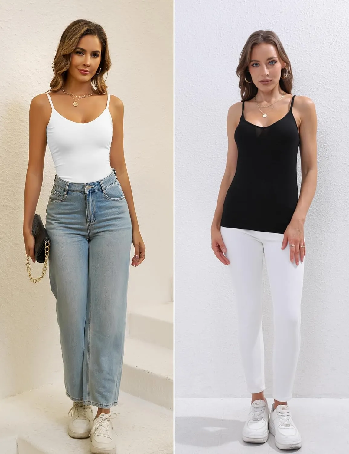 BQTQ 5 Pcs V Neck Camisole Tops for Women Spaghetti Strap Tank Top Womens Camisole Undershirt Slim Fitted Camisoles