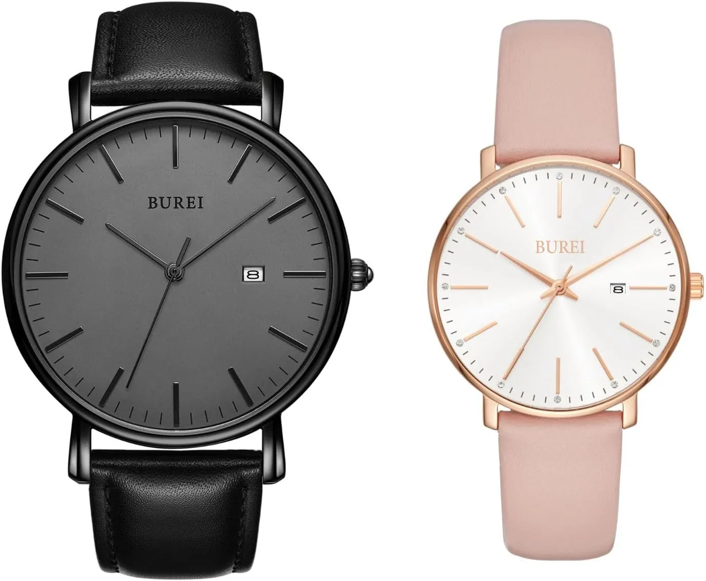 BUREI Two Watches Fashion Minimalist Waterproof Watches for Men Women Student