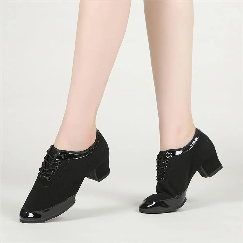 Canvas Ballroom Practice Dance Shoes, Breathable Ballet Dancing Sneakers for Female Closed Toe Latin Modern Performance Shoes