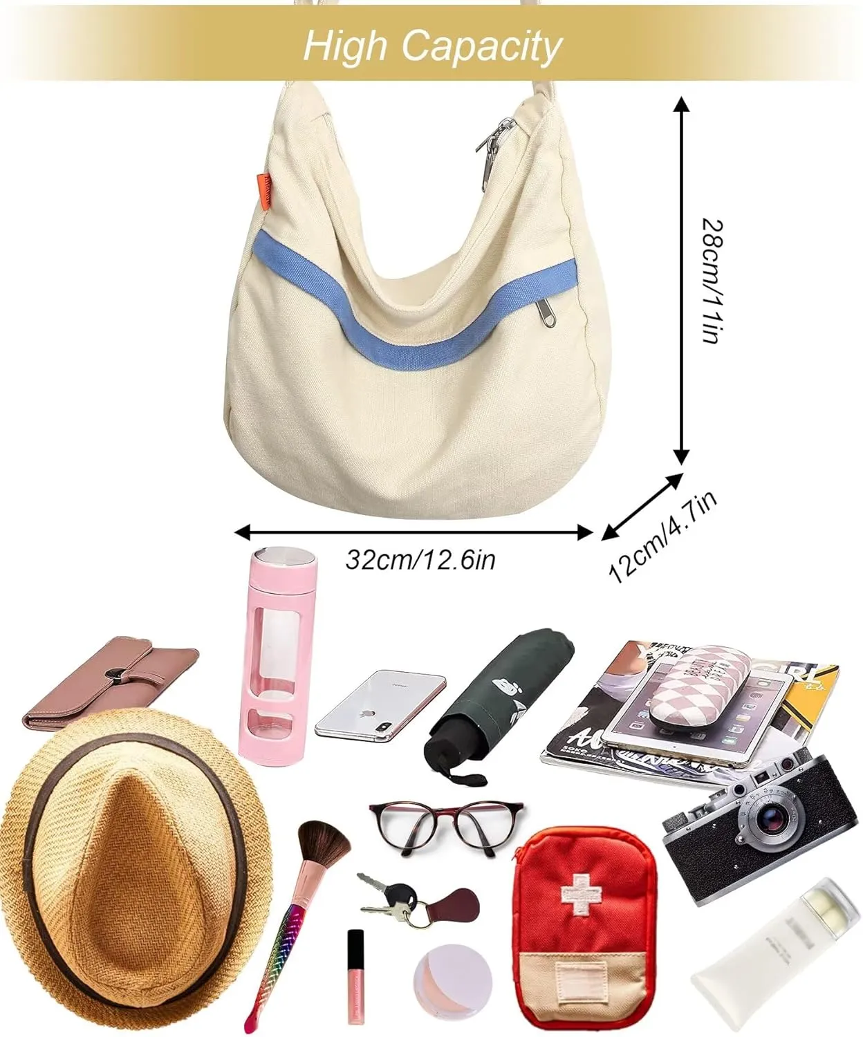 Canvas Crossbody Hobo Bag for Women, Casual Shoulder Messenger Bag with Adjustable Straps