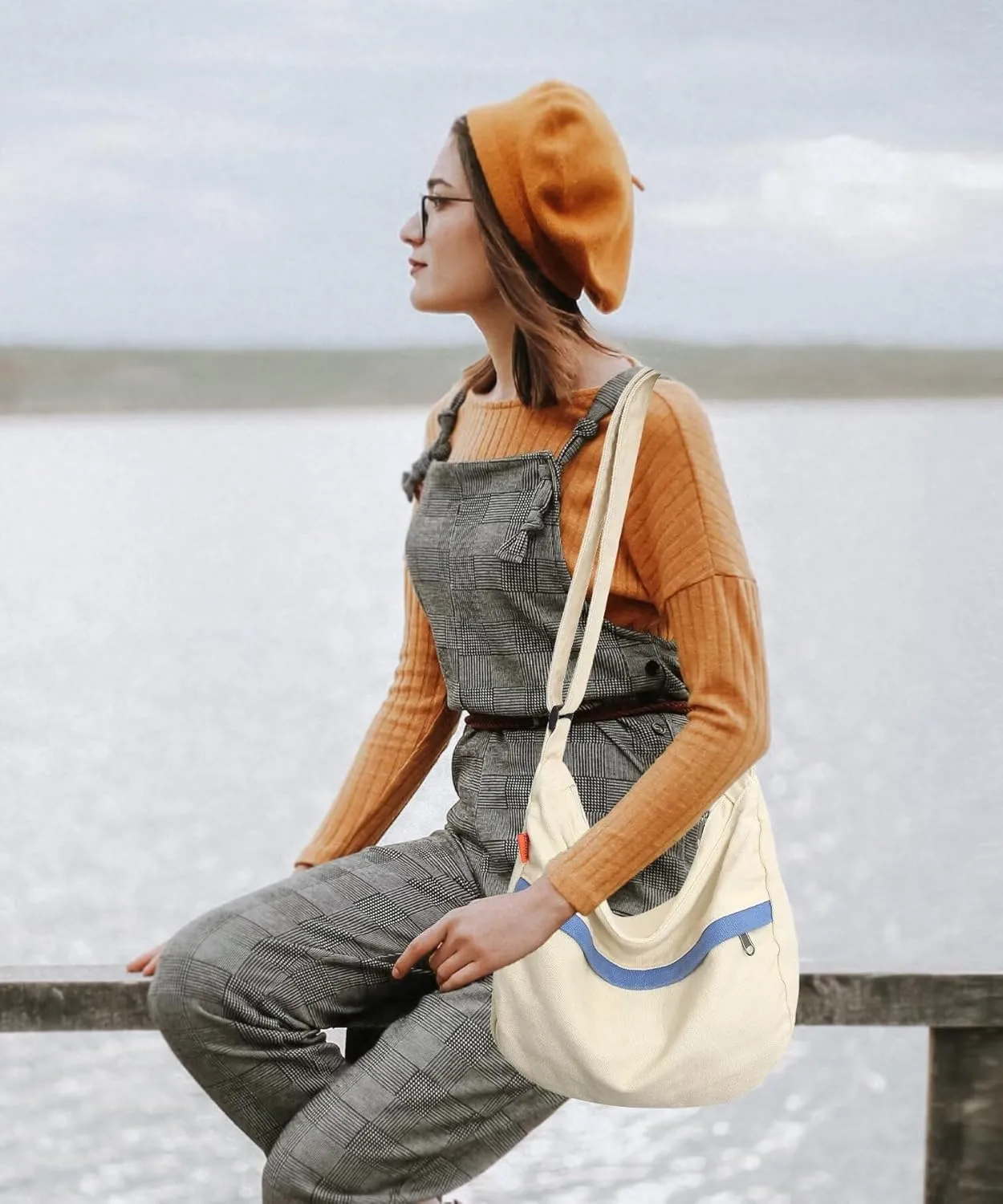Canvas Crossbody Hobo Bag for Women, Casual Shoulder Messenger Bag with Adjustable Straps