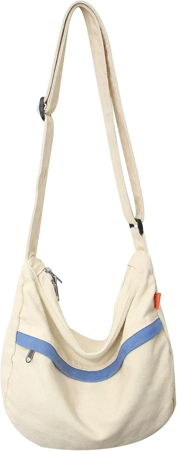 Canvas Crossbody Hobo Bag for Women, Casual Shoulder Messenger Bag with Adjustable Straps