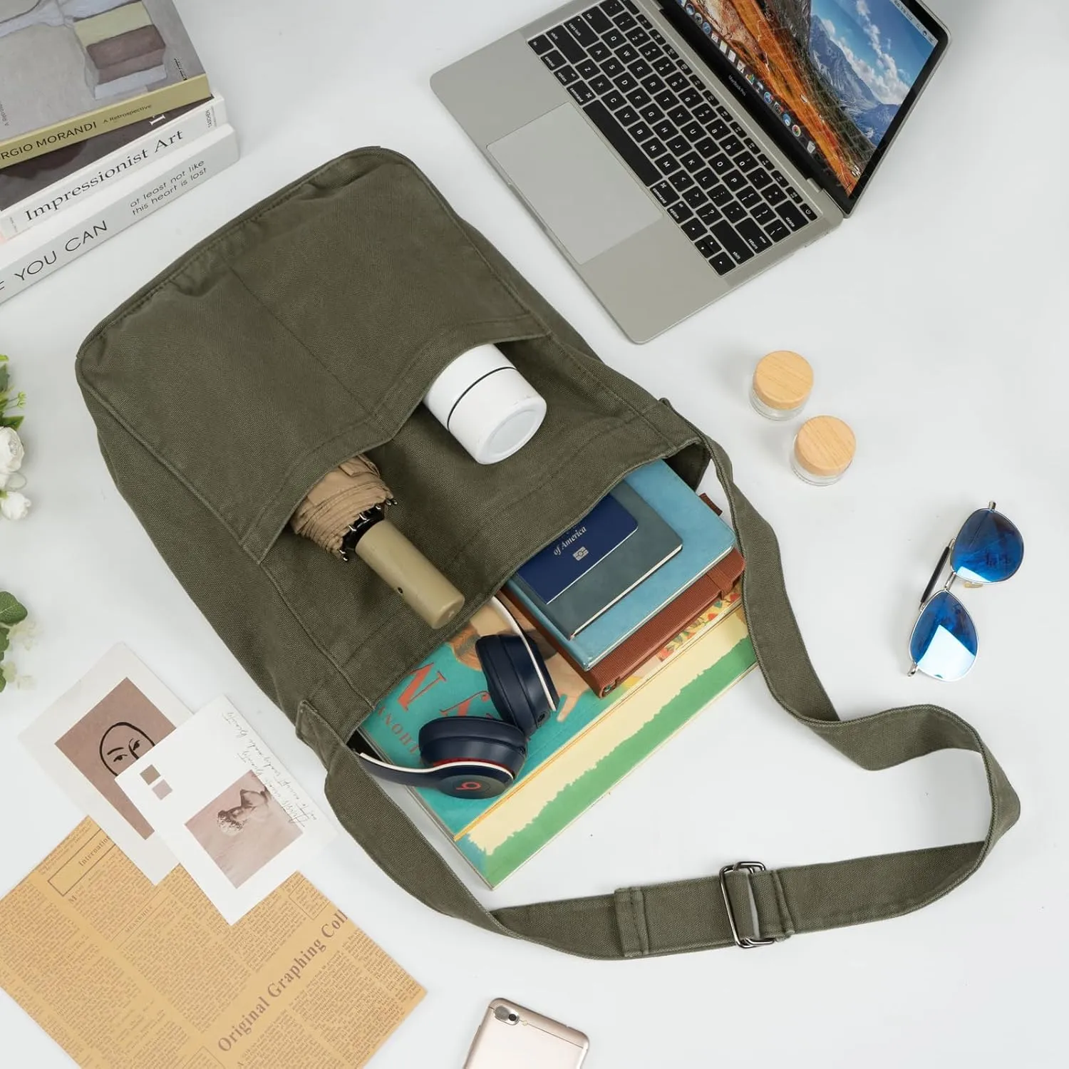 Canvas Tote Bag for Women, Large Crossbody Hobo Bag Casual Shoulder Bag Shopping Handbags Messenger Bags (Green)
