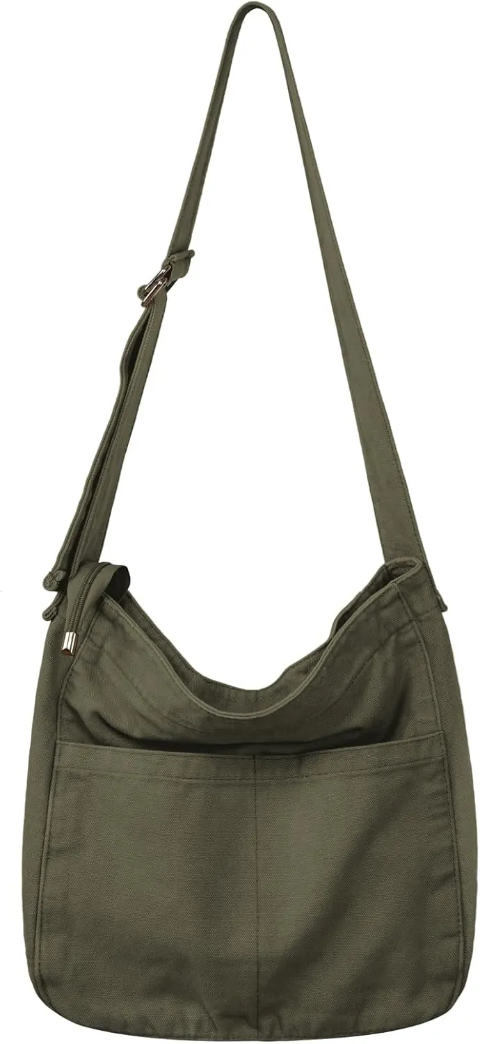Canvas Tote Bag for Women, Large Crossbody Hobo Bag Casual Shoulder Bag Shopping Handbags Messenger Bags (Green)