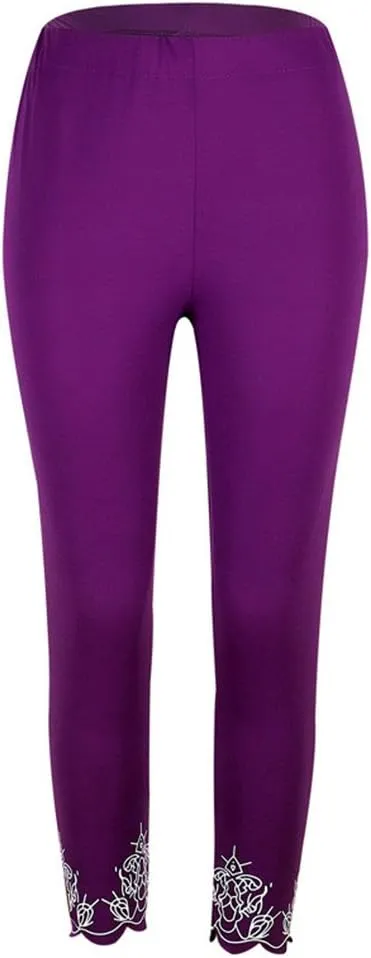 Capris Pants for Women High Waisted Yoga Cropped Pants Plus Size Summer Athletic Exercise Workout Lace Leggings Tights