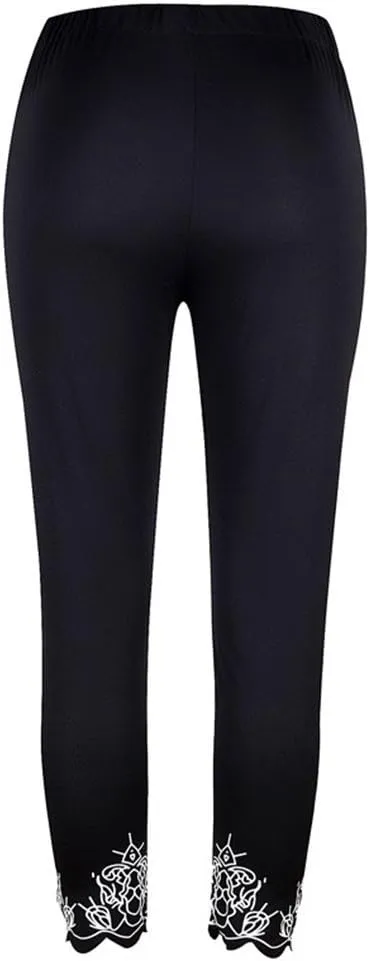Capris Pants for Women High Waisted Yoga Cropped Pants Plus Size Summer Athletic Exercise Workout Lace Leggings Tights