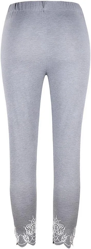 Capris Pants for Women High Waisted Yoga Cropped Pants Plus Size Summer Athletic Exercise Workout Lace Leggings Tights