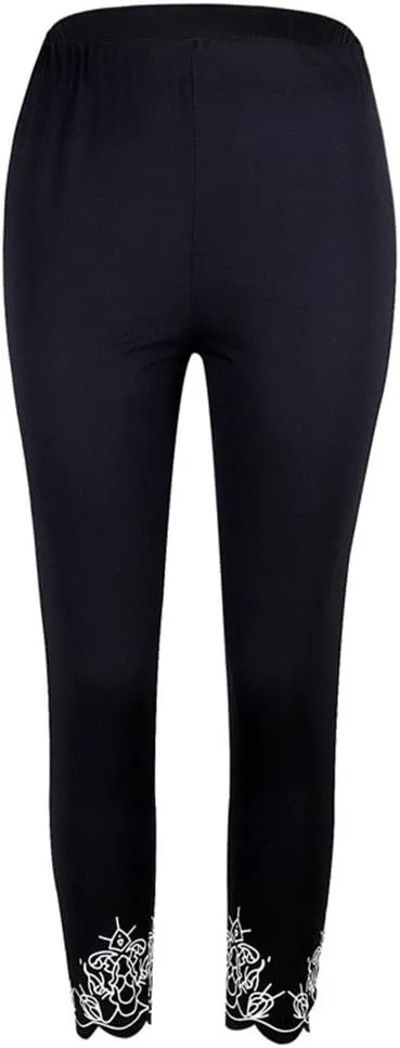 Capris Pants for Women High Waisted Yoga Cropped Pants Plus Size Summer Athletic Exercise Workout Lace Leggings Tights