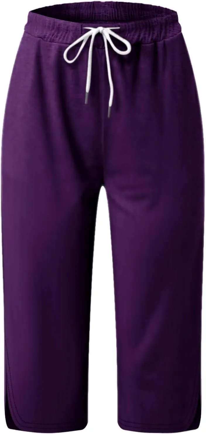 Capris Pants for Women High Waisted Yoga Cropped Pants Plus Size Summer Athletic Exercise Workout Lace Leggings Tights