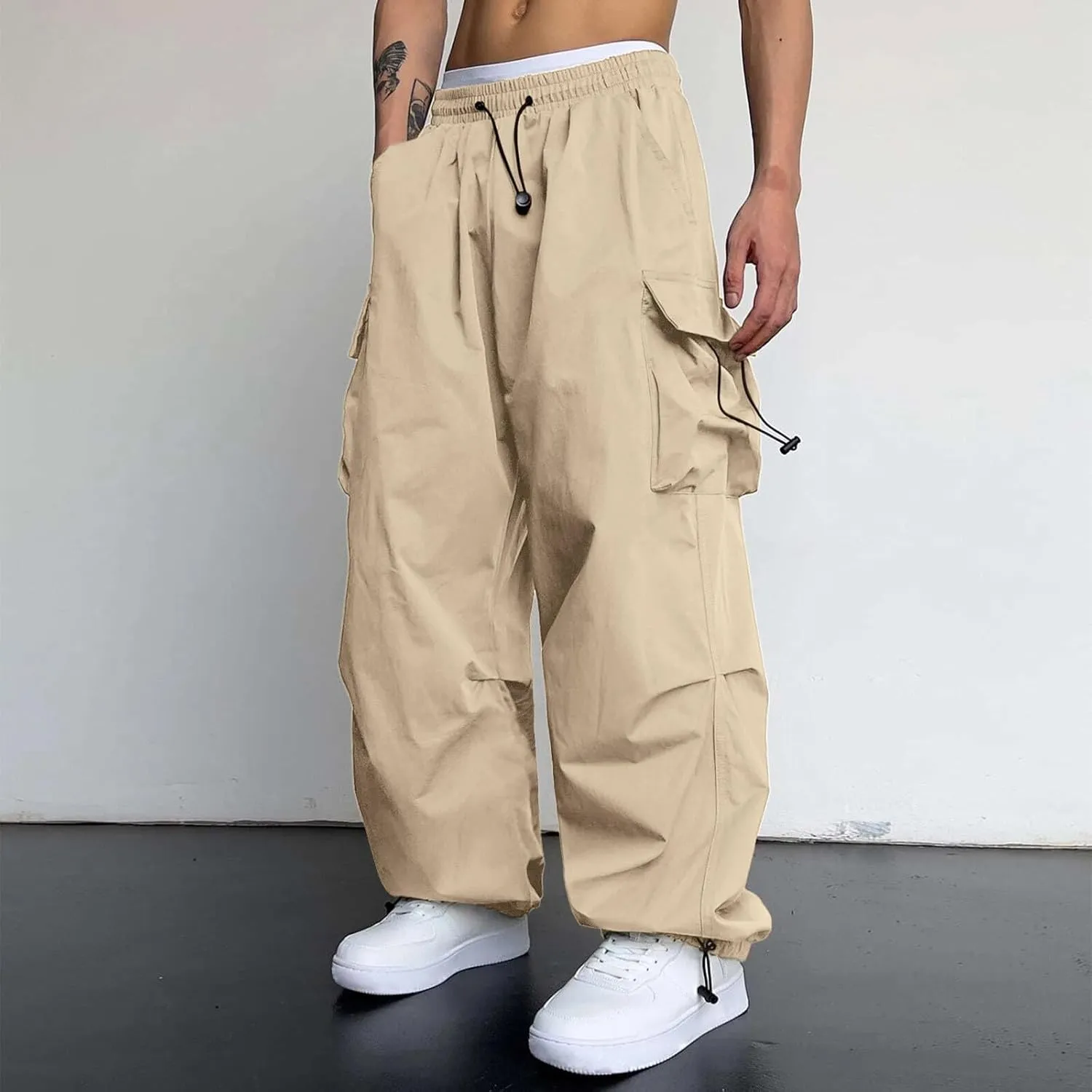 Cargo Joggers Men Stretch Casual Joggers Elastic Waist Drawstring Streetwear Pant Sweatpants with Pockets