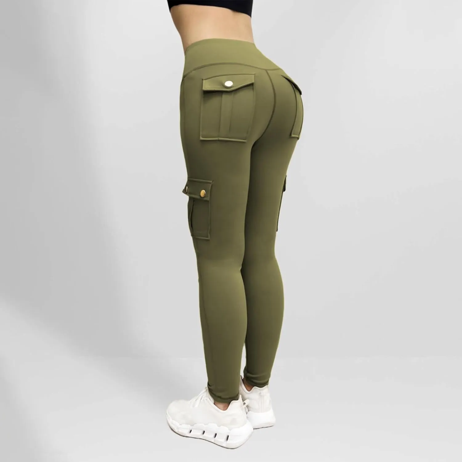 Cargo Leggings for Women High Waisted Butt Lifting Workout Leggings Stretchy Butt Lift Solid Color Pants with Pockets