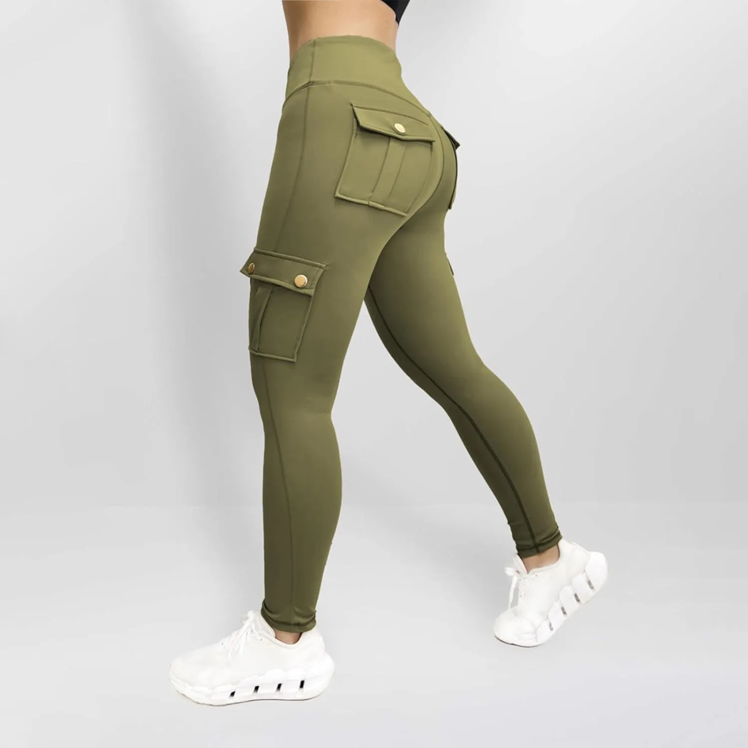 Cargo Leggings for Women High Waisted Butt Lifting Workout Leggings Stretchy Butt Lift Solid Color Pants with Pockets