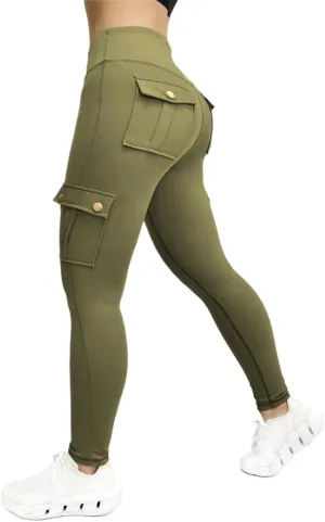 Cargo Leggings for Women High Waisted Butt Lifting Workout Leggings Stretchy Butt Lift Solid Color Pants with Pockets