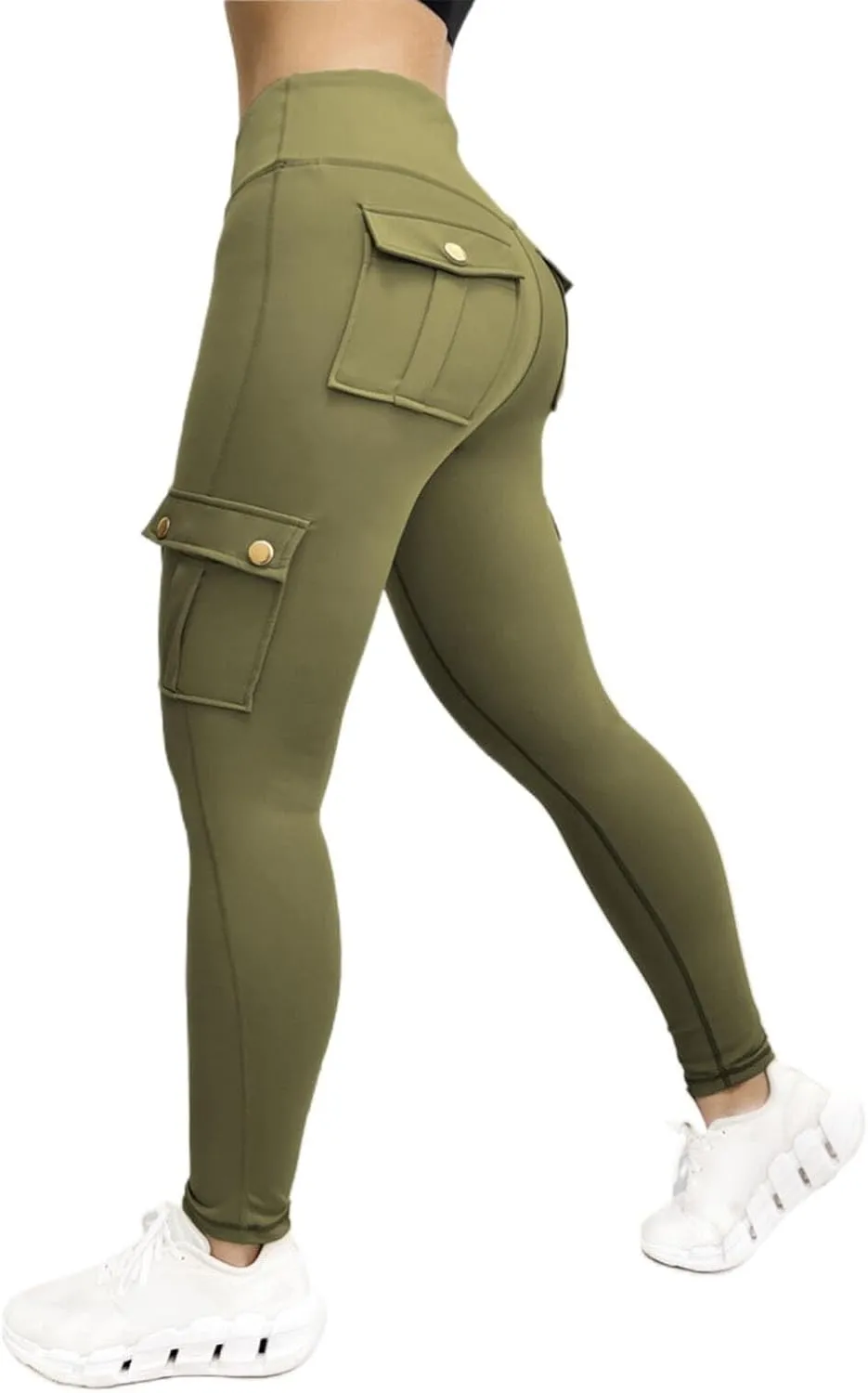 Cargo Leggings for Women High Waisted Butt Lifting Workout Leggings Stretchy Butt Lift Solid Color Pants with Pockets