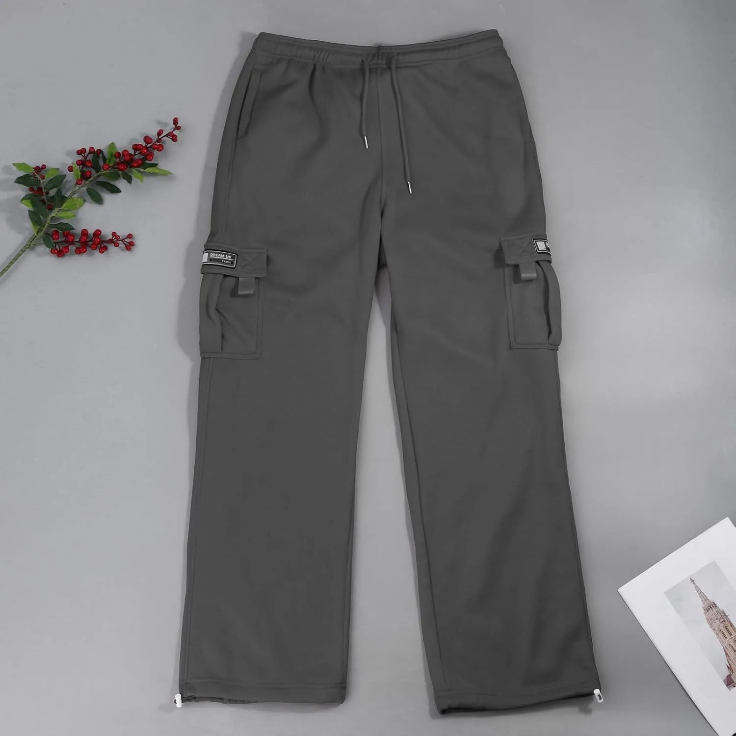 Cargo Sweatpants for Men Plus Size Drawstring Waist Joggers with Pockets Baggy Open Bottom Athletic Sweat Pants
