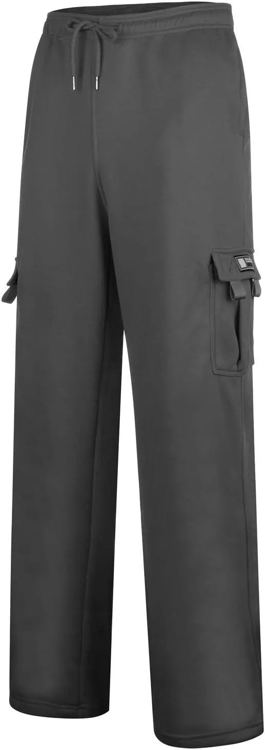 Cargo Sweatpants for Men Plus Size Drawstring Waist Joggers with Pockets Baggy Open Bottom Athletic Sweat Pants