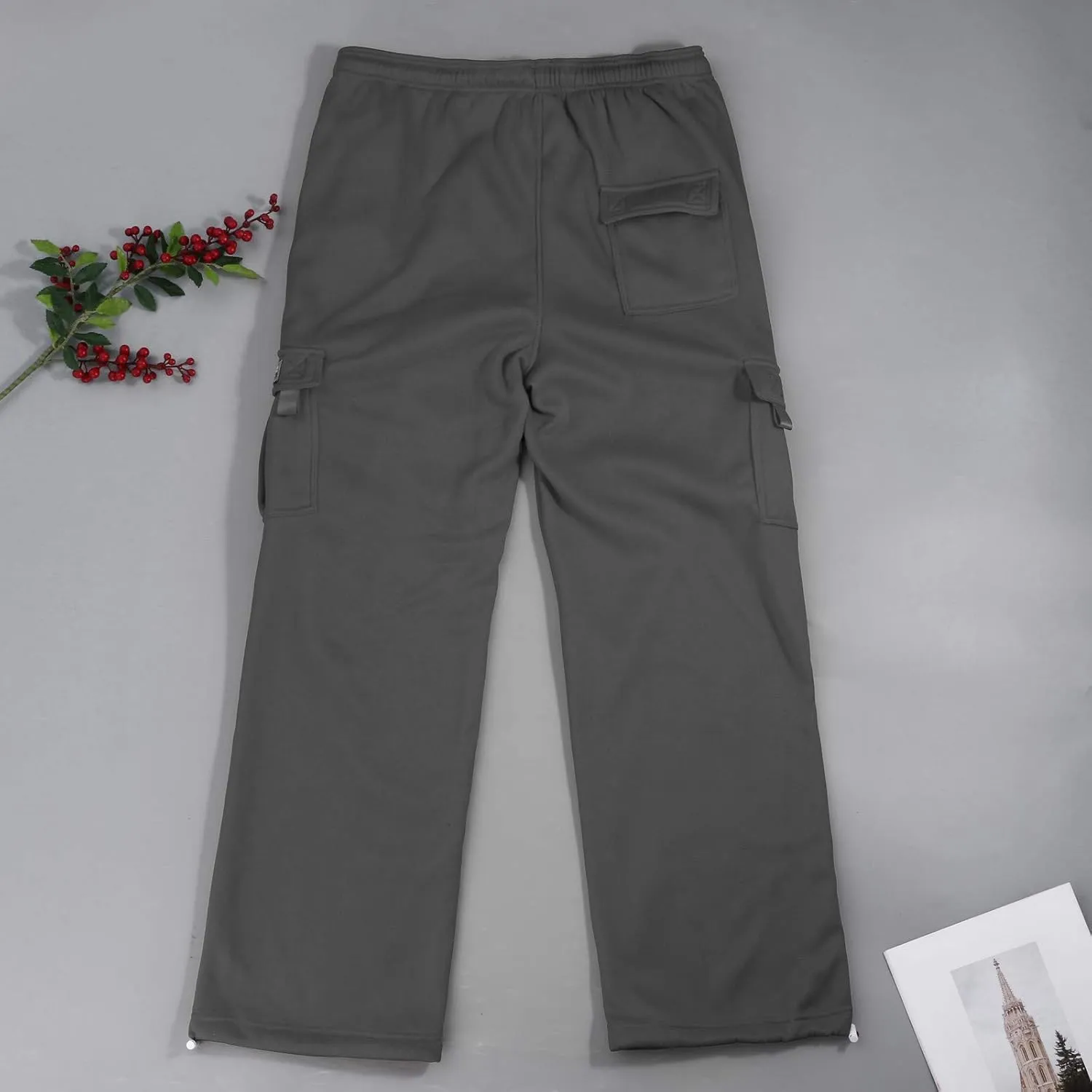 Cargo Sweatpants for Men Plus Size Drawstring Waist Joggers with Pockets Baggy Open Bottom Athletic Sweat Pants