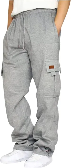 Cargo Sweatpants for Men Plus Size Drawstring Waist Open Bottom Sweatpants Comfy Cotton Lounge Pants with Pockets